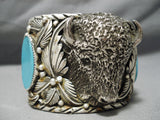 Giant Heavy Buffalo Native American Navajo Turquoise Sterling Silver Bracelet- 202 Grams!-Nativo Arts