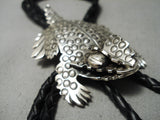Magnificent Vintage Native American Navajo Detailed Toad Sterling Silver Bolo Tie-Nativo Arts