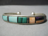 Native American Thicker End Bead Sterling Silver Vintage Turquoise Inlay Bracelet-Nativo Arts