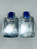 Important Kee Vintage Native American Navajo Lapis Sterling Silver Earrings-Nativo Arts