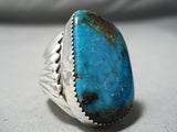 Magnificent Vintage Native American Navajo Old Kingman Turquoise Sterling Silver Ring-Nativo Arts