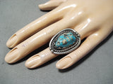 Huge Chunky Vintage Native American Navajo Persin Turquoise Sterling Silver Ring Old-Nativo Arts