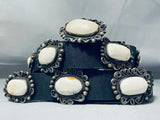 Very Rare White Buffalo Turquoise Vintage Native American Navajo Sterling Silver Concho Belt-Nativo Arts