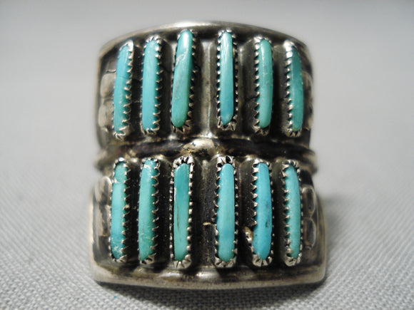 Marvelous Vintage Zuni Native American Needle Turquoise Sterling Silver Ring-Nativo Arts