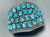 Rare Vintage Native American Navajo Kingman Turquoise Cluster Sterling Silver Huge Bracelet-Nativo Arts