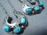 Dynamic Vintage Native American Navajo Kingman Turquoise Sterling Silver Hairpins Old-Nativo Arts