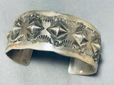 Ornamental Vintage Native American Navajo Signed Sterling Silver Star Stamped Bracelet-Nativo Arts