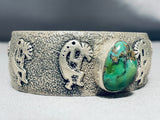 Very Rare Turquoise Vintage Native American Navajo Damale Sterling Silver Kokopelli Bracelet-Nativo Arts