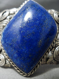 Detailed Heavy Huge Vintage Native American Navajo Lapis Sterling Silver Leaf Bracelet-Nativo Arts