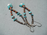 Spectacular Vintage Native American Navajo Turquoise Coral Shell Sterling Silver Earrings Old-Nativo Arts