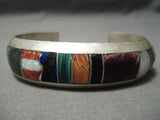 Thick Heavy Vintage Native American Navajo Turquoise Lapis Sterling Silver Bracelet Old-Nativo Arts