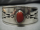 Vintage Native American Navajo Bracelet W/ Chunky Coral Sterling Silver Old-Nativo Arts