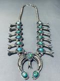 Rare Gilber Turquoise Vintage Native American Navajo Sterling Silver Squash Blossom Necklace-Nativo Arts