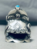 Elaborate Signed Native American Navajo Sleeping Beauty Turquoise Sterling Silver Saddle Ring-Nativo Arts