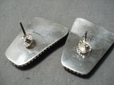 Impressive Native American Navajo #8 Turquoise Sterling Silver Earrings-Nativo Arts