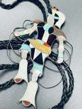Six Inch Very Rare Vintage Native American Zuni Turquoise Sterling Silver Hoop Dancer Bolo Tie-Nativo Arts