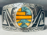 One Of The Best Modernistic Native American Navajo Turquoise Inlay Sterling Silver Bracelet-Nativo Arts