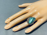 Stunning Vintage Native American Navajo Green Turquoise Sterling Silver Leaf Ring Old-Nativo Arts