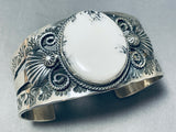 One Of The Best Vintage Native American Navajo White Buffalo Turquoise Sterling Silver Bracelet-Nativo Arts