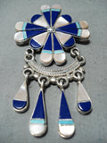 Exquisite Vintage Native American Zuni Turquoise Lapis Sterling Silver Dreamcatcher Pendant Old-Nativo Arts