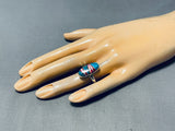 Radiant Native American Navajo Inlay Kingman Turquoise Synthetic Opal Sterling Silver Ring-Nativo Arts