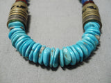 Authentic Vintage Native American Navajo Thomas Singer Turquois Gold Sterling Silver Necklace-Nativo Arts