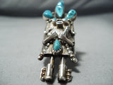 Huge Katsina Navajo Turquoise Sterling Silver Ring Native American-Nativo Arts