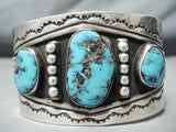 Signed Vintage Native American Navajo Godber Turquoise Sterling Silver Bracelet Old-Nativo Arts