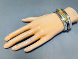 One Of The Most Unique 2 Technique Native American Navajo Gaspeite Sterling Silver Bracelet-Nativo Arts