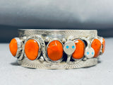 Important Vintage Native American Zuni Coral Sterling Silver Turqauois Eyes Snake Bracelet-Nativo Arts