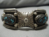 Best High Grade Bisbee Turquoise Vintage Native American Navajo Sterling Silver Bracelet Old-Nativo Arts