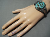 Wow Vintage Native American Navajo Domed #8 Turquoise Sterling Silver Swirl Bracelet-Nativo Arts