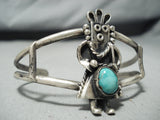 Detailed Vintage Native American Navajo Kachina Dancer Turquoise Sterling Silver Bracelet-Nativo Arts