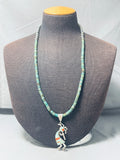 Dancing Kokopelli Native American Navajo Green Turquoise Sterling Silver Necklace-Nativo Arts