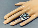 Important Vintage Native American Navajo Old Kingman Turquoise Sterling Silver Waterbird Ring-Nativo Arts