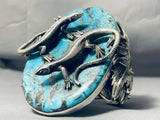 306 Grams Mind Boggling Sterling Silver Lizard Turquoise Native American Bracelet-Nativo Arts