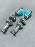 Advanced Workmanship Native American Navajo Turquoise Sterling Silver Hogan Earrings-Nativo Arts