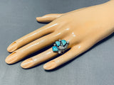 Hand Carved Leaf Turquoise Vintage Native American Navajo Sterling Silver Ring-Nativo Arts