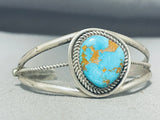 Exceptional Vintage Native American Navajo #8 Turquoise Mine Sterling Silver Bracelet-Nativo Arts