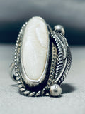 Taller Vintage Native American Navajo Pearl Sterling Silver Leaf Ring Old-Nativo Arts