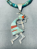 Dancing Kokopelli Native American Navajo Green Turquoise Sterling Silver Necklace-Nativo Arts