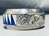 Important Thick Vintage Native American Navajo Lapis Sterling Silver Coyote Bracelet-Nativo Arts
