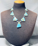 Dazzling Native American Navajo Old Kingman Turquoise Sterling Silver Necklace-Nativo Arts