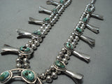 Carico Lake Turquoise Vintage Native American Navajo Sterling Silver Squash Blossom Necklace-Nativo Arts