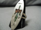 Native American Very Old!! Towering Vintage Navajo Turquoise Coral Sterling Silver Ring Old-Nativo Arts