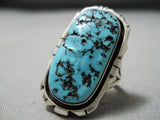Amazing Vintage Native American Navajo Sleeping Turquoise Sterling Silver Ring Old-Nativo Arts