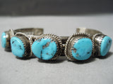 Thick Sturdy Vintage Native American Navajo Yazzie Turquoise Sterling Silver Bracelet Old-Nativo Arts