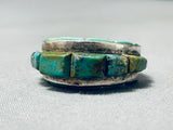 Native American One Of Most Intricate Vintage Navajo Green Turquoise Inlay Sterling Silver Ring-Nativo Arts