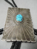 Tremendous Vintage Native American Navajo Sleeping Beauty Turquoise Sterling Silver Bolo Tie Old-Nativo Arts