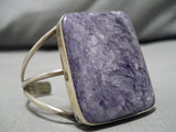 One Of The Best Vintage Native American Navajo Squared Charoite Sterling Silver Bracelet Old-Nativo Arts